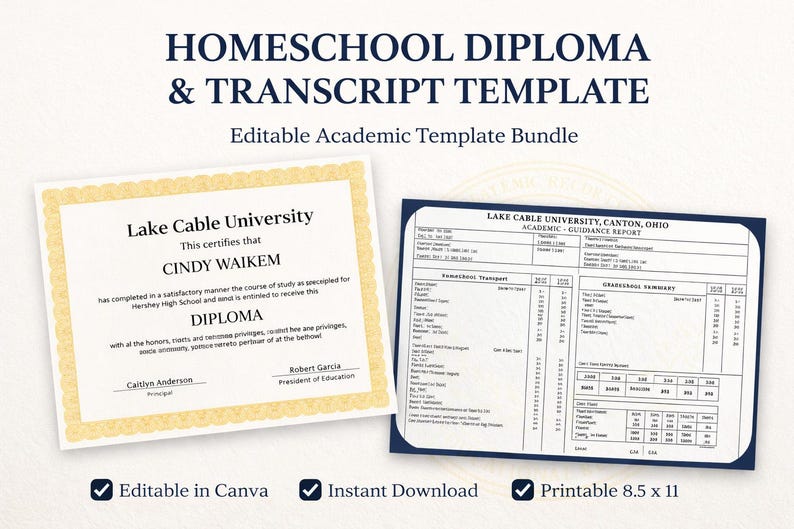 Editable Homeschool Diploma & Transcript Template | High School ...
