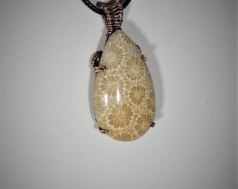 Coral Fossil & solid copper pendant/necklace
