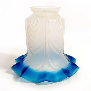 Vintage Blue Glass Lampshade, Frosted Scalloped Light, Retro Decor