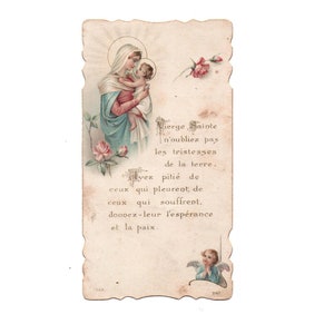 Carte en chromolithographie de communion de la vierge Marie des années 1900, Marque Page