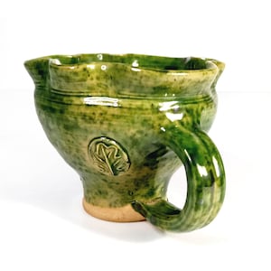 Green Ceramic Glazed Cup Pré d&#39;Auge, Normandy Pottery