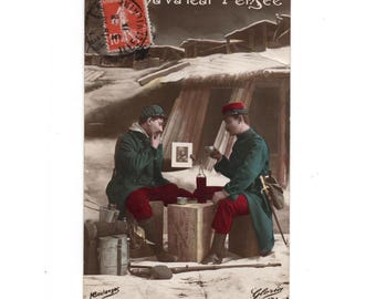 Vintage French WW1 Colorized Postcard, Collectible 14-18 Military Patriotic Postcard