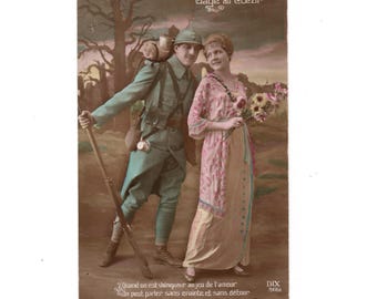 Vintage French WW1 Colorized Postcard, Collectible 14-18 Military Patriotic Postcard