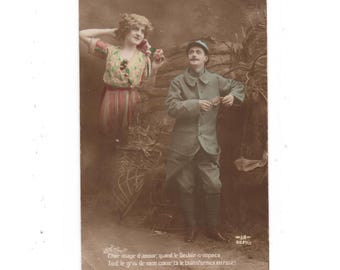 Vintage French WW1 Colorized Postcard, Collectible 14-18 Military Patriotic Postcard