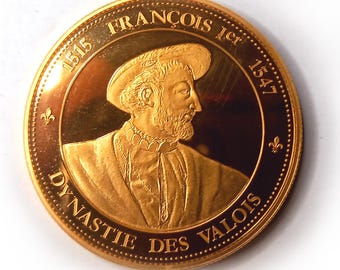 24K Gold-Plated Francois 1er Medal: Valois Dynasty, Kings of France, Numismatic