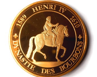 24K Gold-Plated Medal Henri IV: Bourbon Dynasty, Kings of France, Numismatic