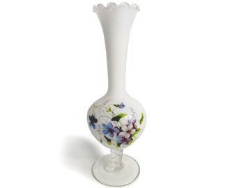 Vintage white and floral decor opaline glass single flower vase