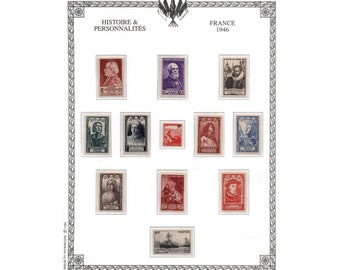 Vintage 1946 Franse postzegels: Jeanne d'Arc, Charles VII (lot van 12)
