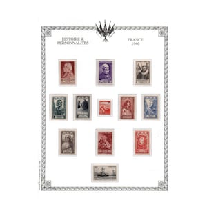 Lote de 12 Sellos Postales Vintage de la República Francesa de 1946, Juana de Arco, Carlos VII