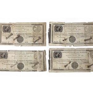 Sammlung französischer Inhaberpapiere aus den 1800er Jahren mit einem Nennwert von 20 Franken