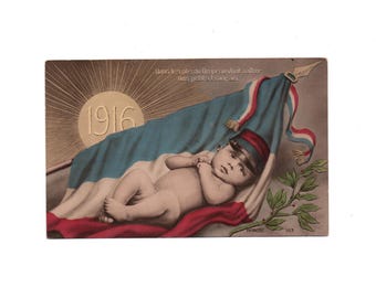 Vintage French WW1 Colorized Postcard, Collectible 14-18 Military Patriotic Postcard