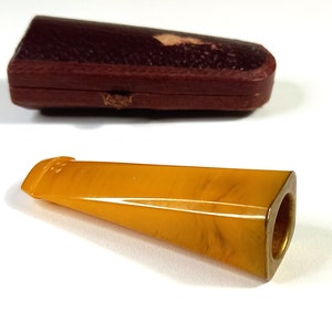 Yellow Bakelite and Brass Cigar Holder with its Case