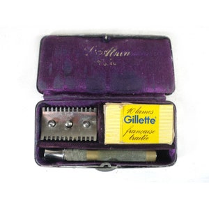 Maquinilla de afeitar de viaje vintage con hojas tratadas con Gillette