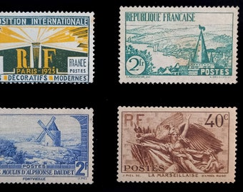 1924年から1937年までのフランス共和国の希少なヴィンテージ切手10枚