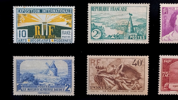 1924年から1937年までのフランス共和国の希少なヴィンテージ切手10枚