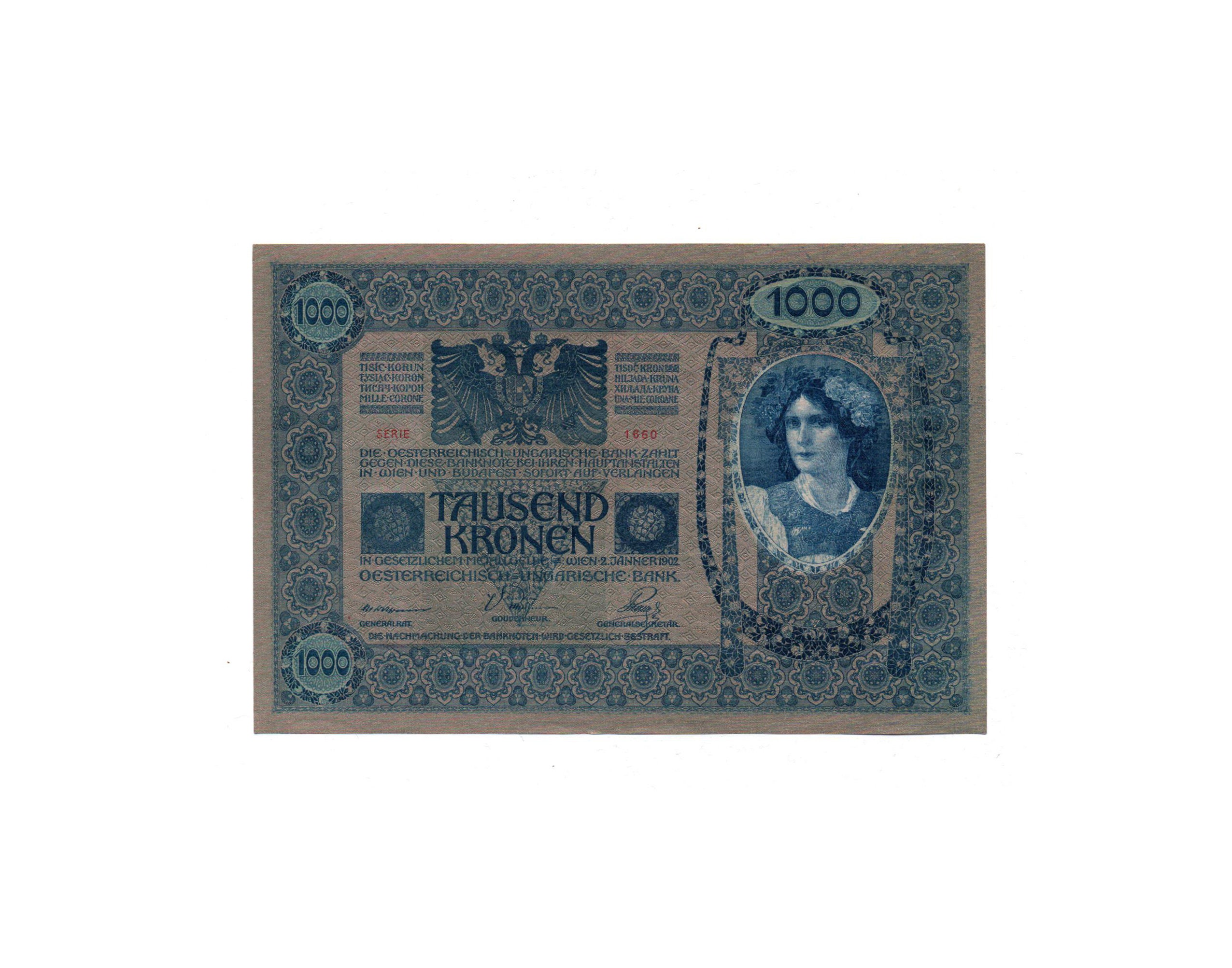Austro-hungarian Banknote From 1902, Vintage 1000 Crowns Bill
