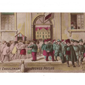 Cartolina colorata della prima guerra mondiale del 1916, cartolina militare francese Poilus