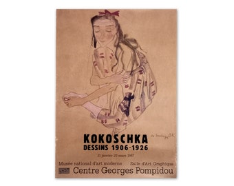 Original Oskar Kokoschka Drawing Exhibition Poster from 1987 in Paris