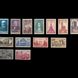 13 sellos postales antiguos de la República Francesa de 1938 a 1940