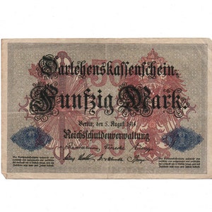 Banconota tedesca del 1914, Vintage Reichsbanknote, Numismatica