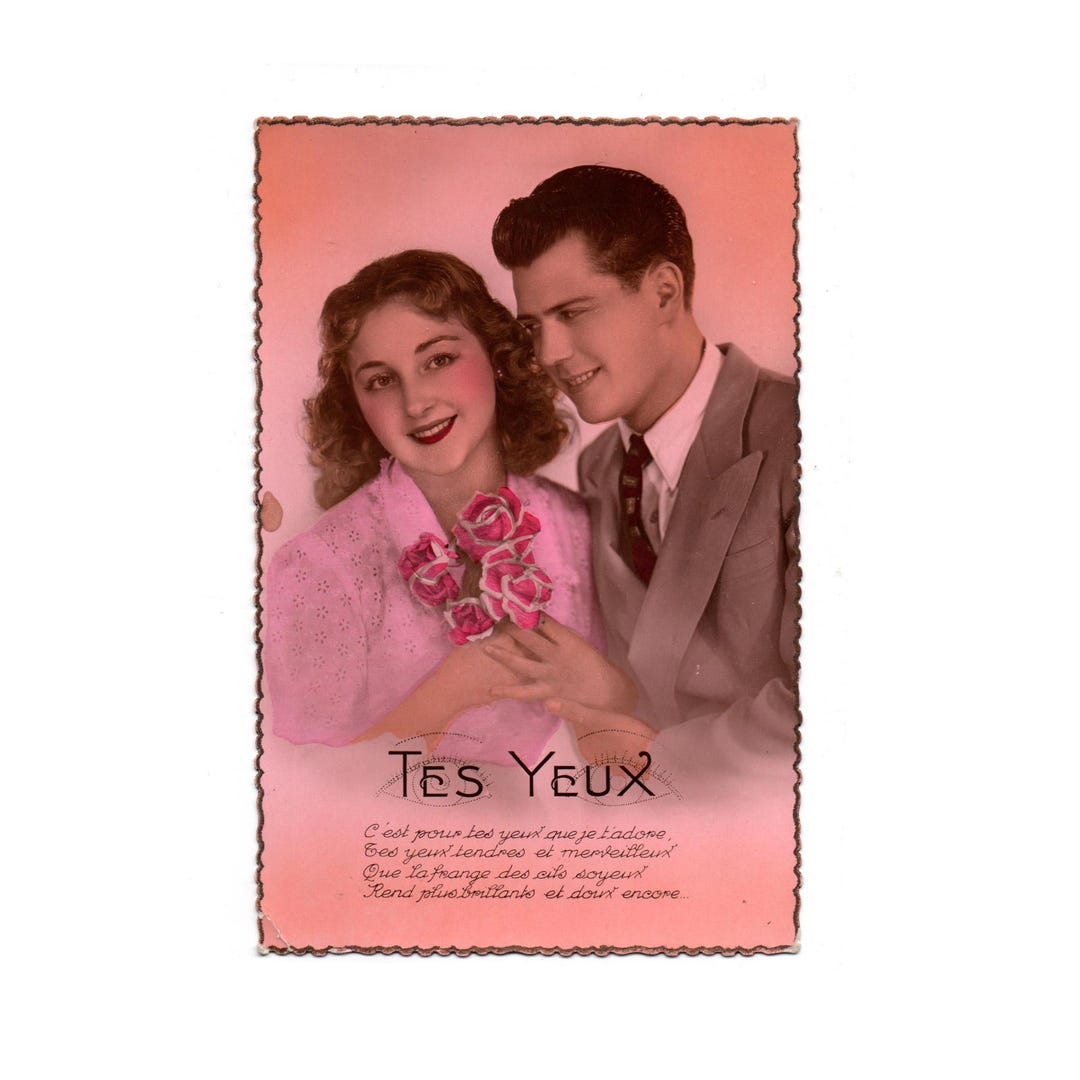 Vintage French Pink Colorized Romantic Postcard From the 1950s ...