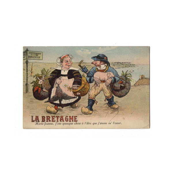 Carte postale grivoise et humoristique illustrée de Bretagne de 1913