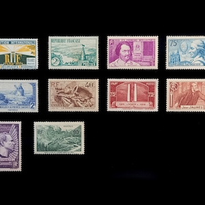 10 raros sellos postales antiguos de la República Francesa de 1924 a 1937