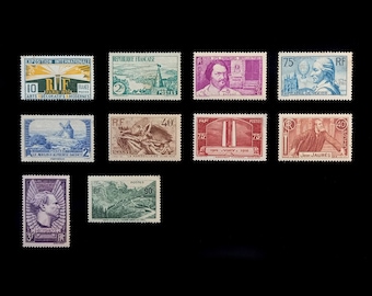 1924年から1937年までのフランス共和国の希少なヴィンテージ切手10枚