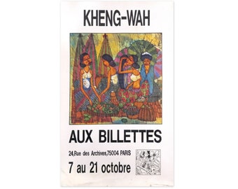 Original Yong Kheng Wah Painting Exhibition poster in Paris from the 80s