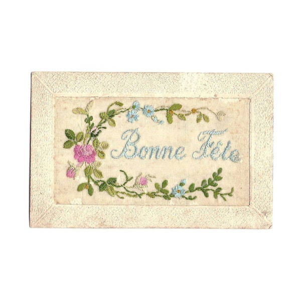 Carte postale brodée de Bonnes Fêtes des années 1900