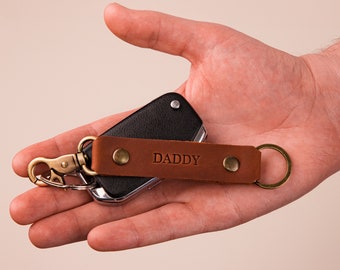 Custom Leather Keychain for Him |  Leather Key Holder with Snap Hook and Key Ring | Father's Day 2026 | Gifts for Dad