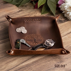 Desk leather tray, Personalised catchall, Valet tray, Custom desk organizing tray, Leather tray, Custom catchall, Gift for men