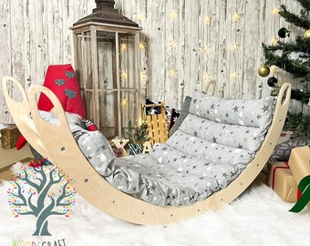 Christmas Arch with pillow: Climbing Arch Rocker, wooden baby gym, Montessori Christmas Gift, Christmas todder playground.