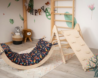 Arco con almohada: Arco de escalada Rocker, Triángulo de escalada, Muro de escalada con tobogán, Muebles para niños pequeños Montessori, Accesorios de escalada Montessori