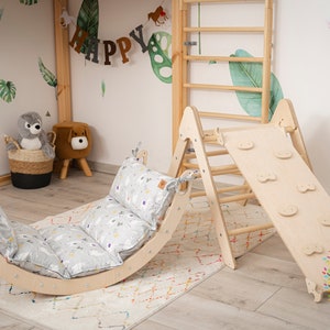 Montessori Climbing Set: Arch Rocker, Triangle, Ramp & Rolling Slide