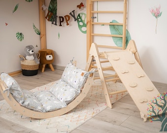 Montessori Climbing Set: Arch Rocker, Triangle, Ramp & Rolling Slide