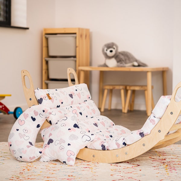 Mecedor extra suave con almohada: Arco de escalada, Triángulo de escalada, juego de escalada, juguetes para niños pequeños Montessori, juguetes para bebés de madera