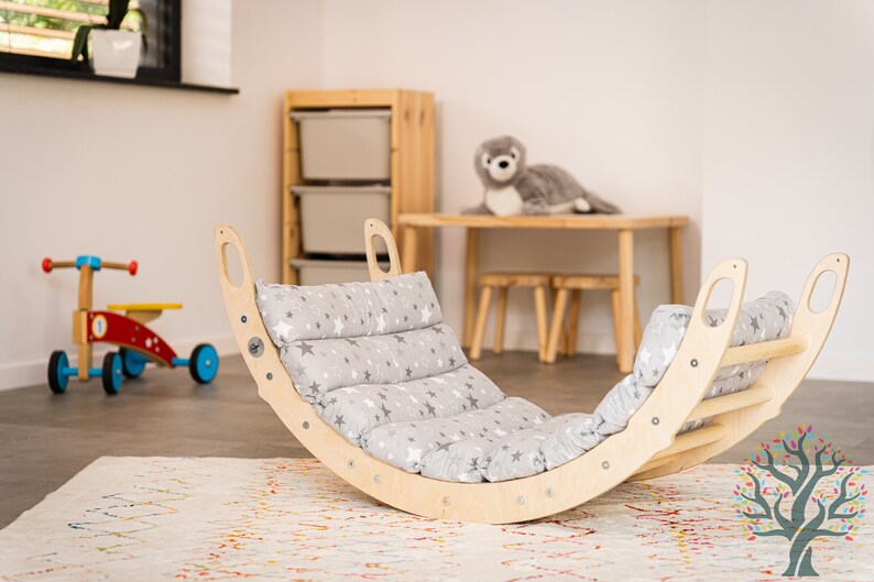 Arch with pillow: Climbing Arch Rocker, Climbing Triangle, Wooden indoor Playground, Wooden baby gym, birthday gift image 2
