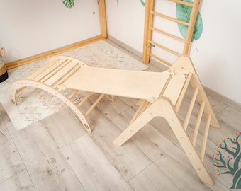 Conjunto Montessori: Rocker de arco de escalada, Triángulo de escalada, juego de escalada para bebés, muebles para niños pequeños Montessori, Accesorios de escalada Montessori