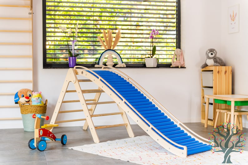 Sensory Toys, Kids Toys, Montessori Toys, Rolling Slide with Climbing Triangle, Pickler Triangle with attachement Slide, Indoor playground