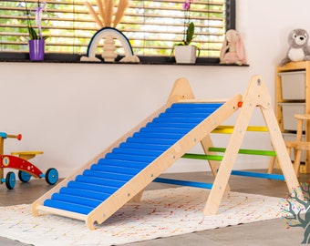 Rollrutsche mit Kletterdreieck -  Montessori-Babyspielplatz im Freien, Rutsche für Kinder, Rollerslide Rollrutsche