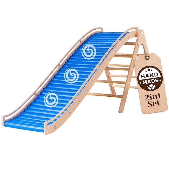 Triangle d'escalade d'enfants + toboggan en bois blanc-naturel jouet Montessori | Leroy Merlin