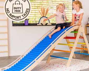 Jouets sensoriels, Jouets pour enfants, Jouets Montessori, Toboggan à roulettes avec triangle d'escalade, Triangle à ramasseurs avec toboggan, Aire de jeux intérieure