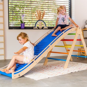 Sensory Toys, Kids Toys, Montessori Toys, Rolling Slide with Climbing Triangle, Pickler Triangle with attachement Slide, Indoor playground