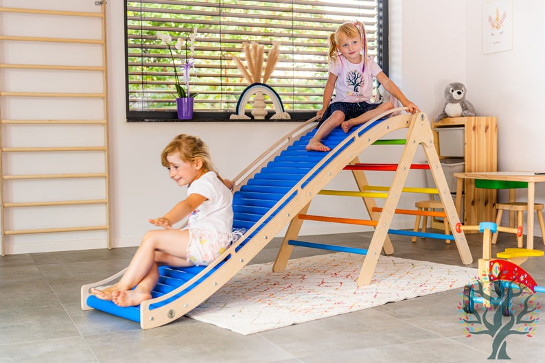 Sensory Toys, Kids Toys, Montessori Toys, Rolling Slide with Climbing Triangle, Pickler Triangle with attachement Slide, Indoor playground