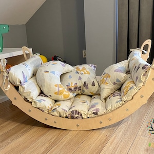 Arch with pillow: Climbing Arch Rocker, Climbing Triangle, Wooden indoor Playground, Wooden baby gym, birthday gift
