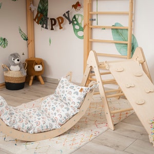Montessori Arch Rocker with Pillow: Handmade Wooden Climber