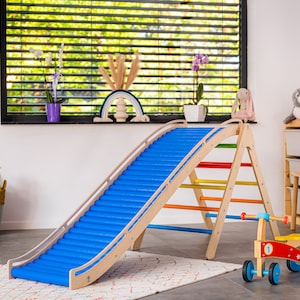 Sensory Toys, Kids Toys, Montessori Toys, Rolling Slide with Climbing Triangle, Pickler Triangle with attachement Slide, Indoor playground