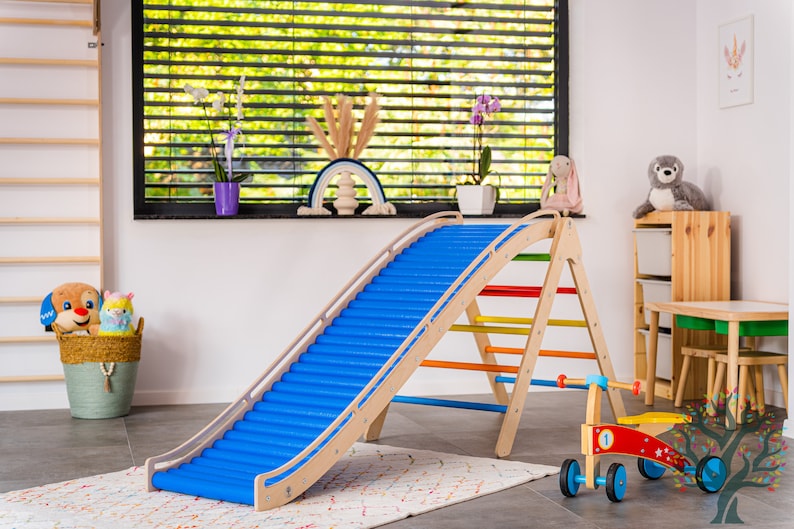 Sensory Toys, Kids Toys, Montessori Toys, Rolling Slide with Climbing Triangle, Pickler Triangle with attachement Slide, Indoor playground