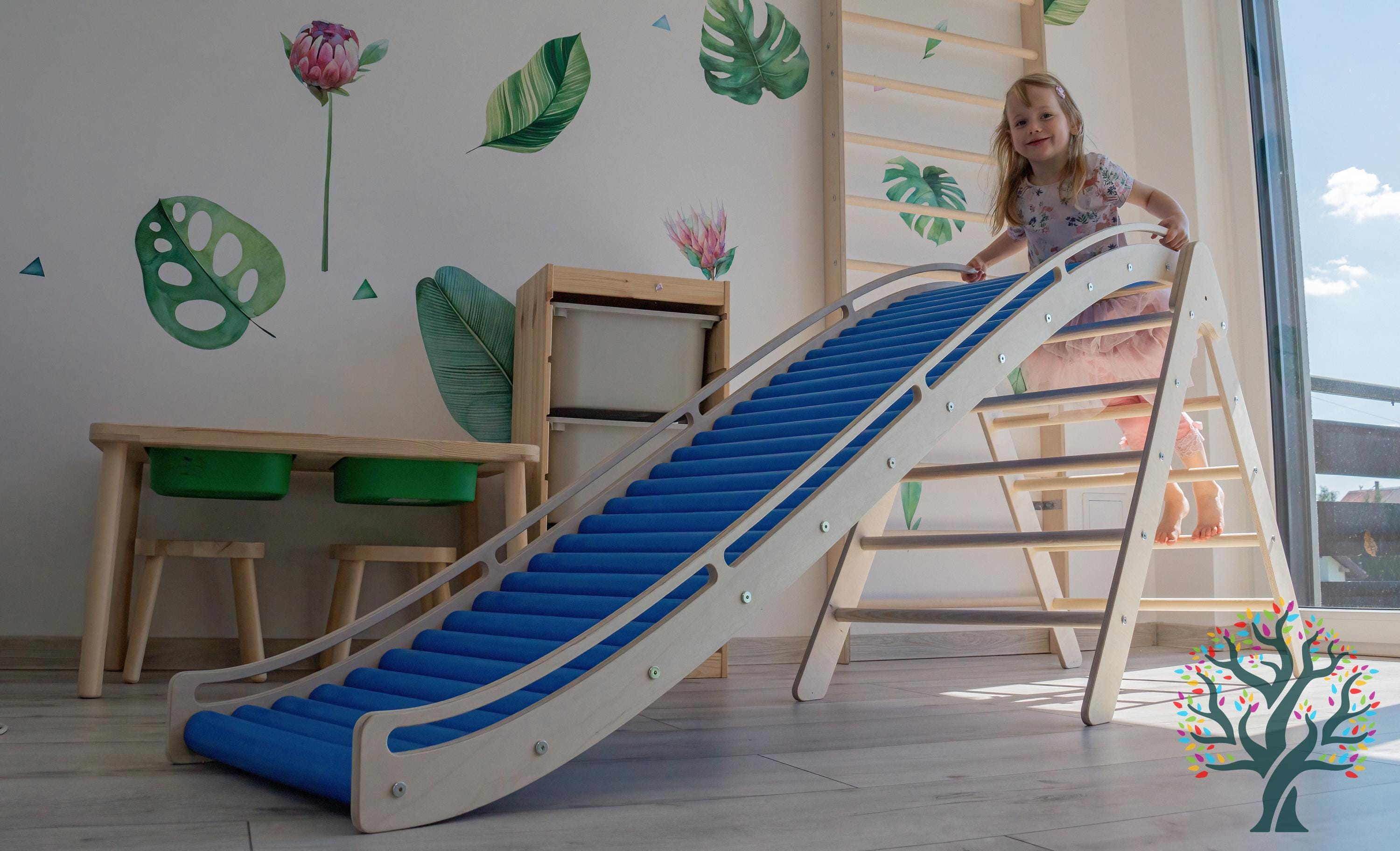 Modeling Kids Ramp Montessori Wooden Indoor Slide – Blue Sensory Roller Ramp, Toddler ...